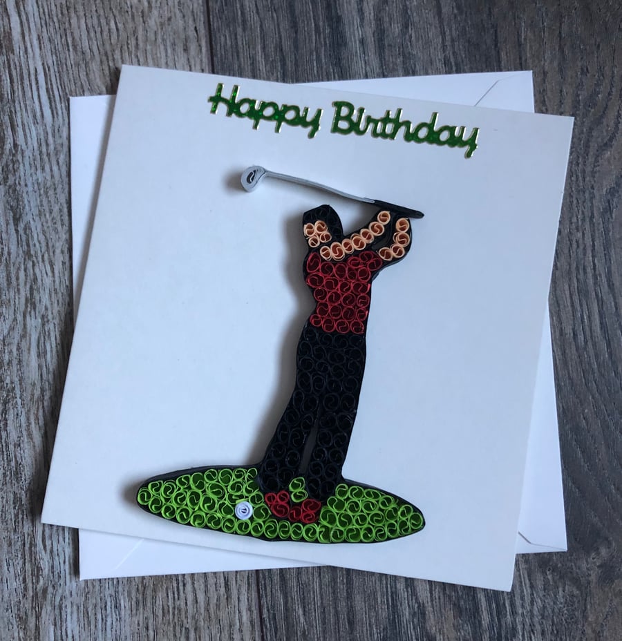 Handmade quilled golf card