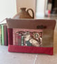 Tabby cat repurposed cross stitch large soft pouch