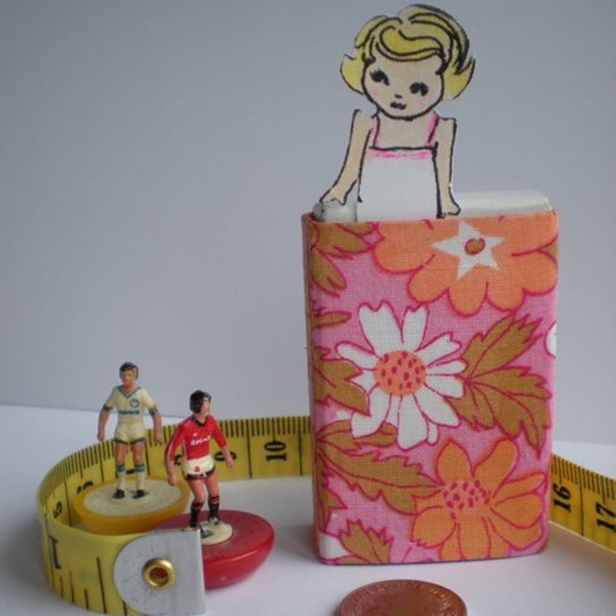 Custom Tiny Paper Doll in her travel Matchbox Room