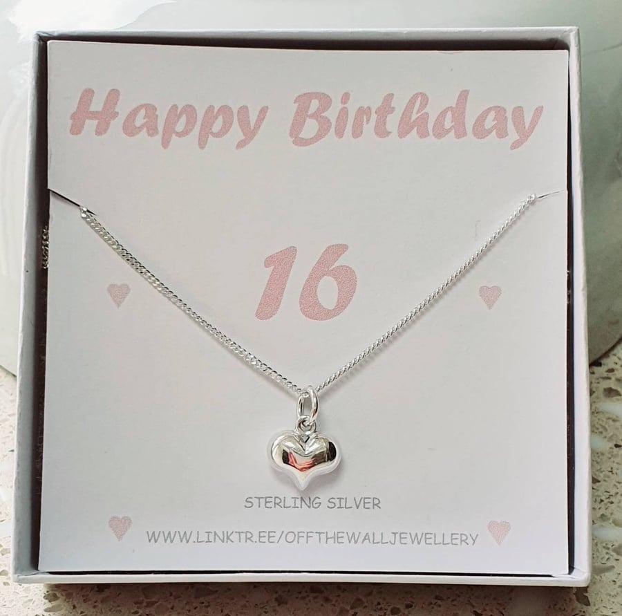 16th birthday gift idea, PUFFY HEART PENDANT, Romantic Necklace, 