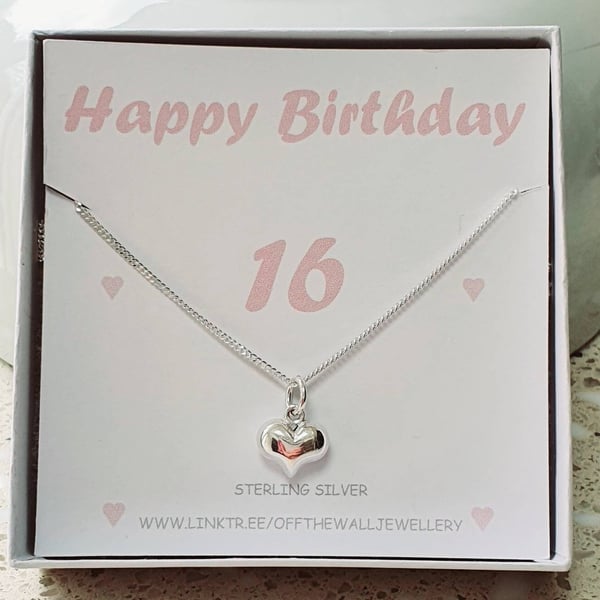 16th birthday gift idea, PUFFY HEART PENDANT, Romantic Necklace, 