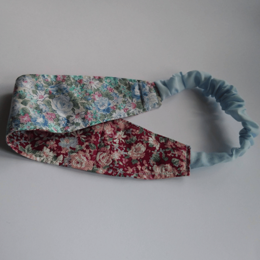 Blue and Maroon Floral Reversible Headband