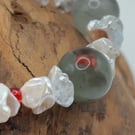 Kepler 1598b. African Bloodstone and Silver Keshi Pearl Stone Bracelet by BDS
