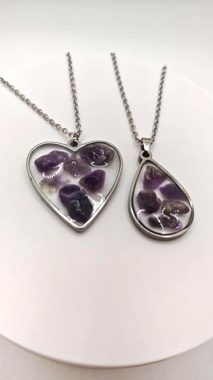 Handmade Amethyst Resin Pendant: Natural Gemstone Chips Necklace