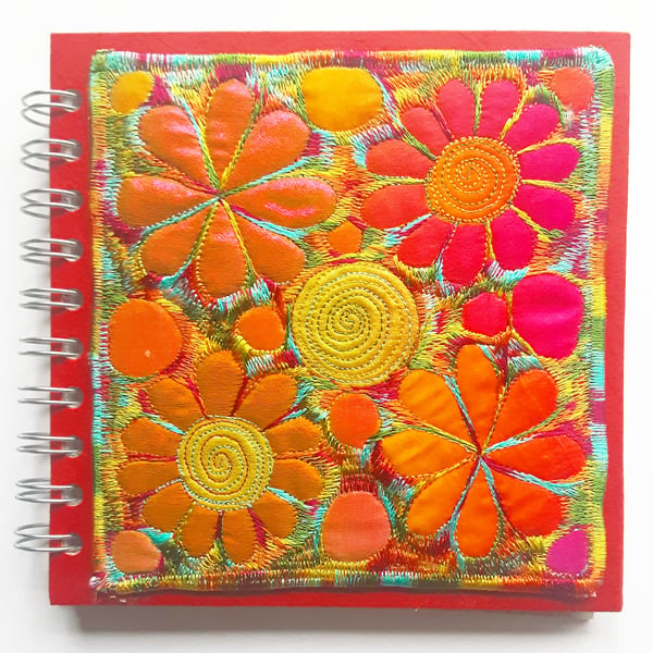Spiral Bound Sketchbook Square 6 x 6 inches with Free Machine Embroidery Cover