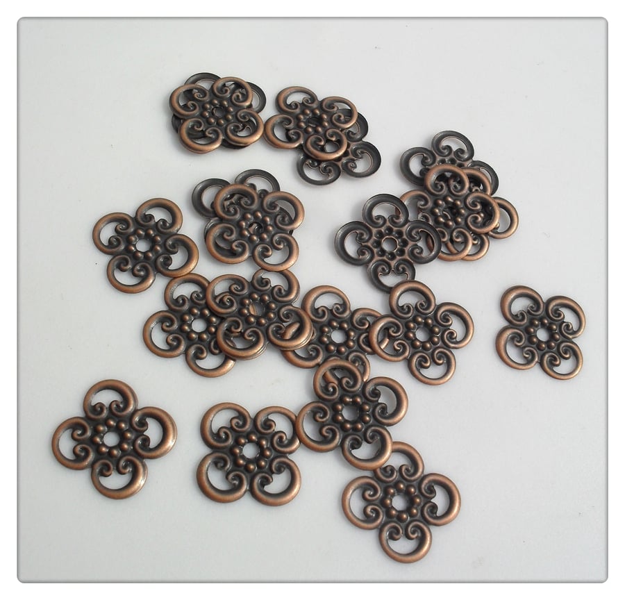20 x Antique Bronze Plated Iron Components - 13mm - Swirl 