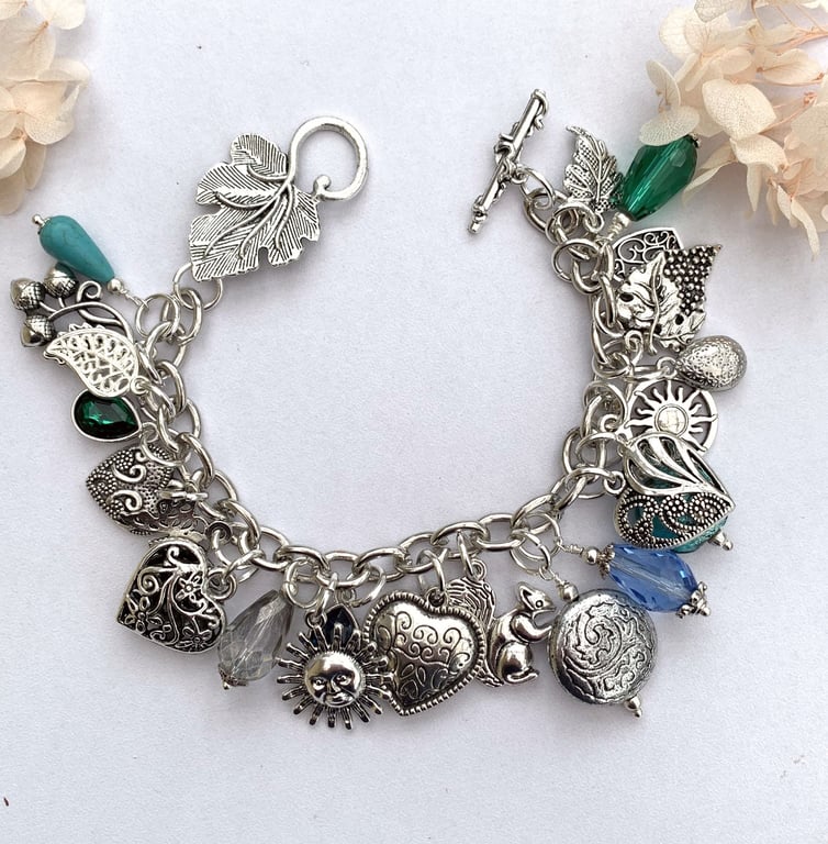Silver Heart and Gemstone Charm Bracelet