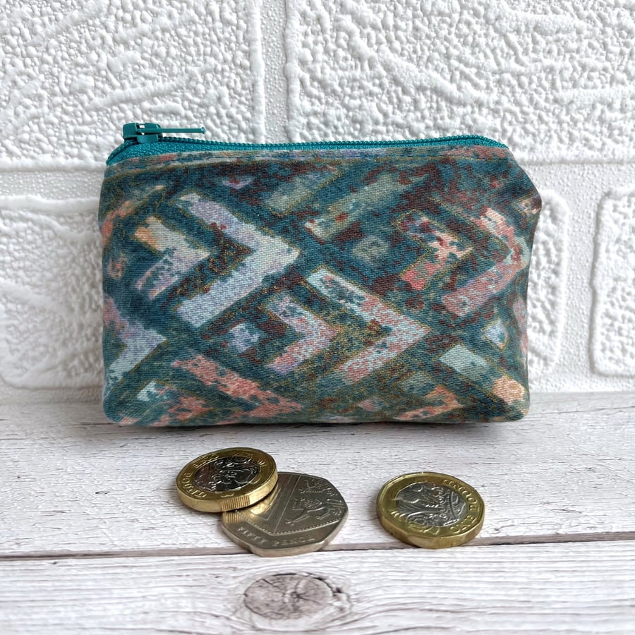 Small Purse, Coin Purse with Abstract Chevrons Pattern