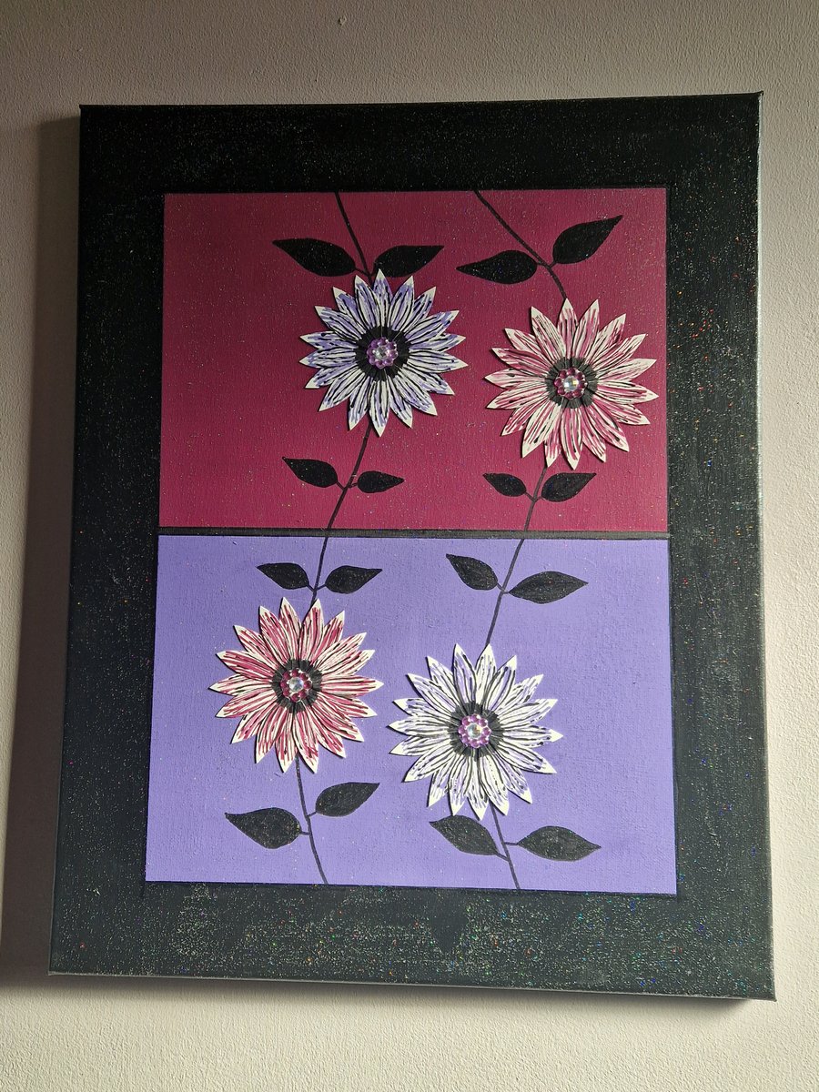 Lilac and purple flowers on canvas. 