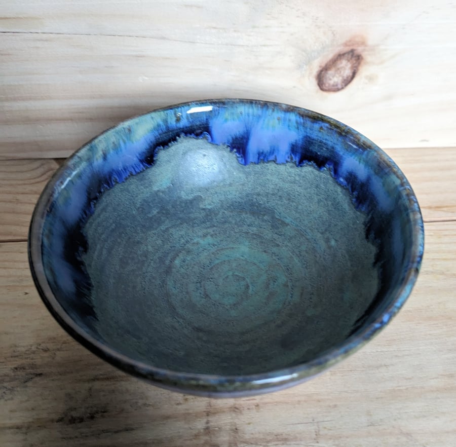 Small matte green & blue bowl