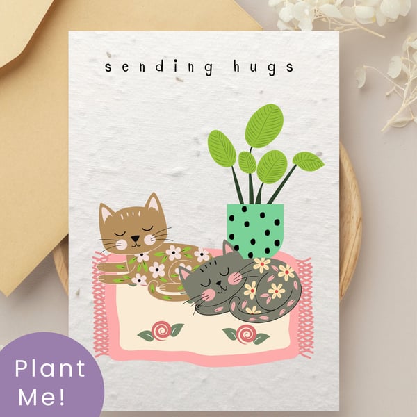 Handmade Seed Paper Card, Sending Hugs, Thinking of You Wildflower Gift