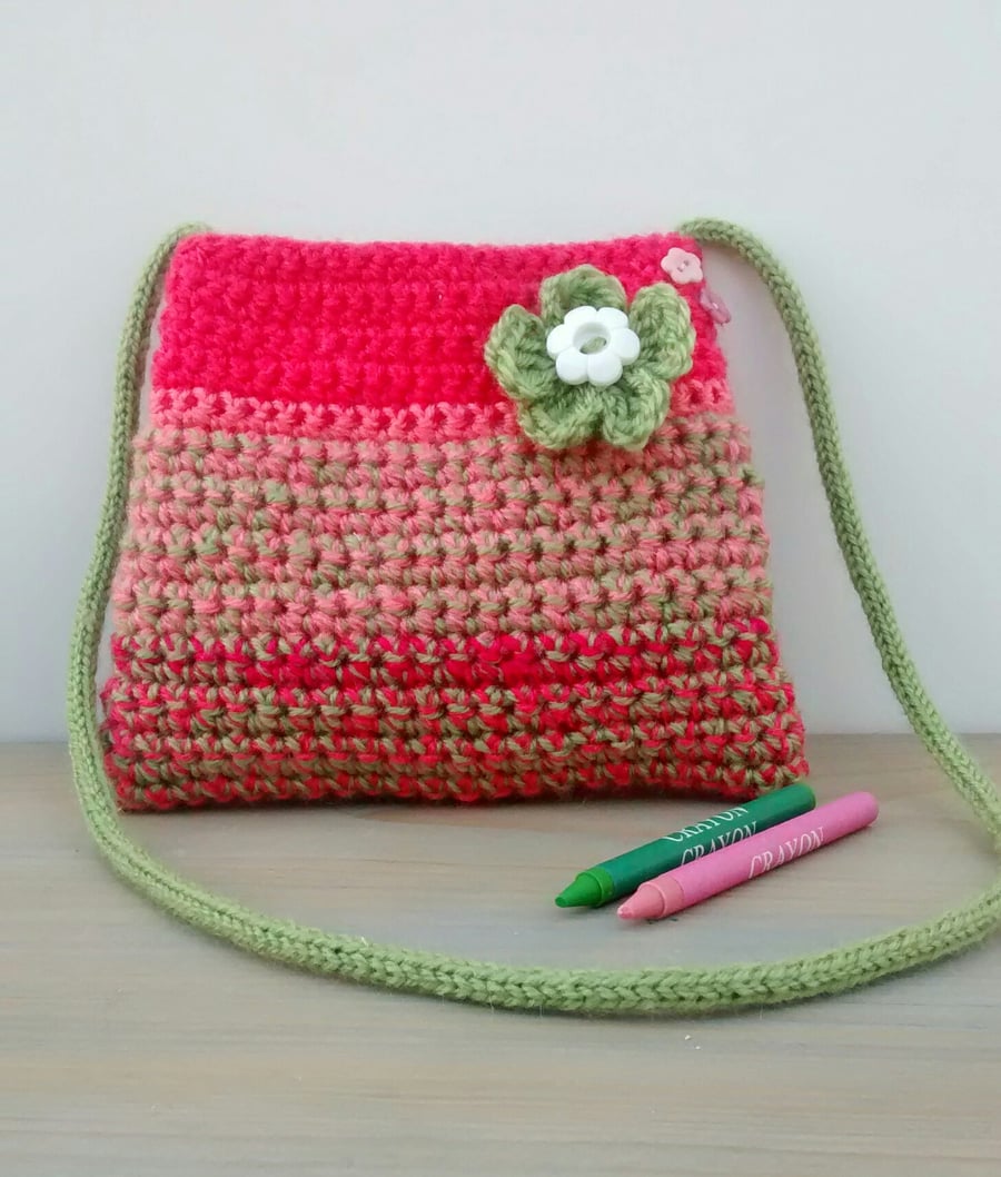 Coral Pink and Lime Green Handmade Bag for Girls