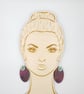 Oval shaped earrings in burgundy with a mint button bead - Image 2
