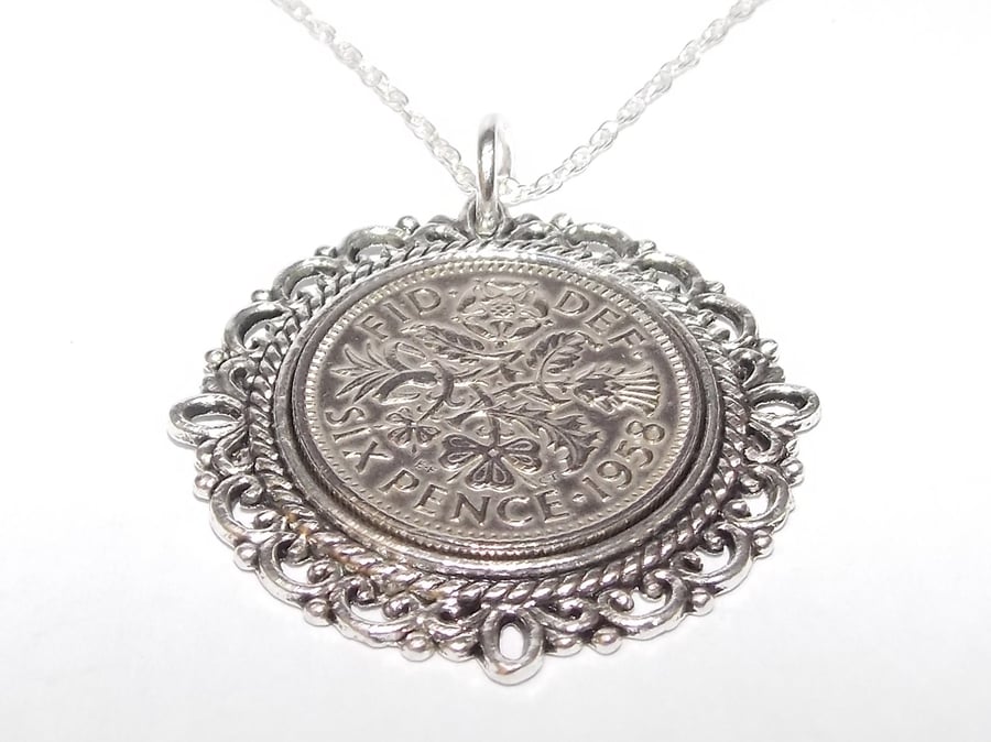 Lucky sixpence 66th Birthday plus a Sterling Silver 18in Chain 1958 Fancy