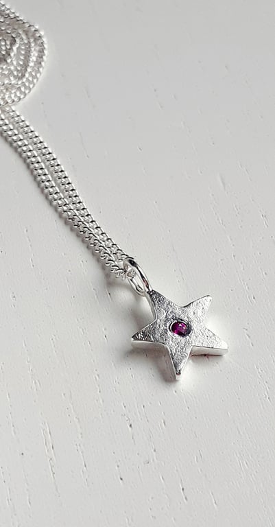 Recycled Handmade Sterling silver Ruby Star Pendant, Handmade Urban Design