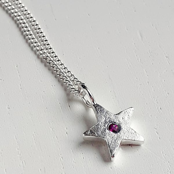 Recycled Handmade Sterling silver Ruby Star Pendant, Handmade Urban Design