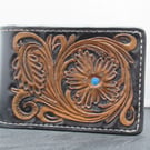 Handmade Leather Tooled Floral Bifold Wallet Black