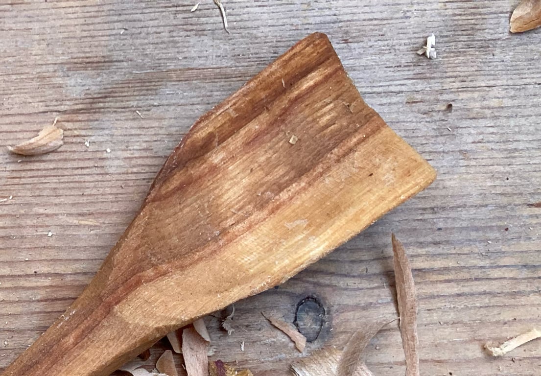 Hand carved left-handed birch wood spatula spoon