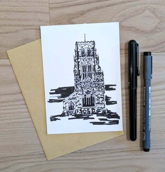 Original Durham Cathedral Hand Painted Ink Illustration A6