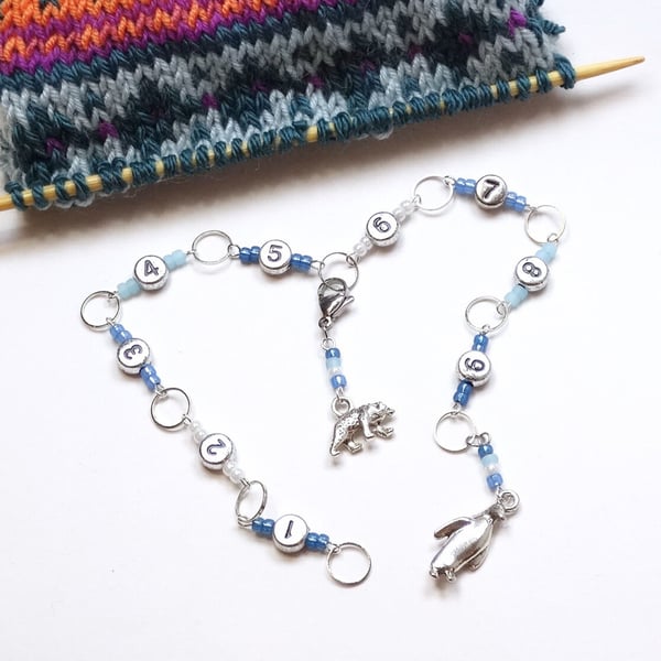 Penguin & Polar Bear Row Counter Chain – Counts Up to 99 Rows