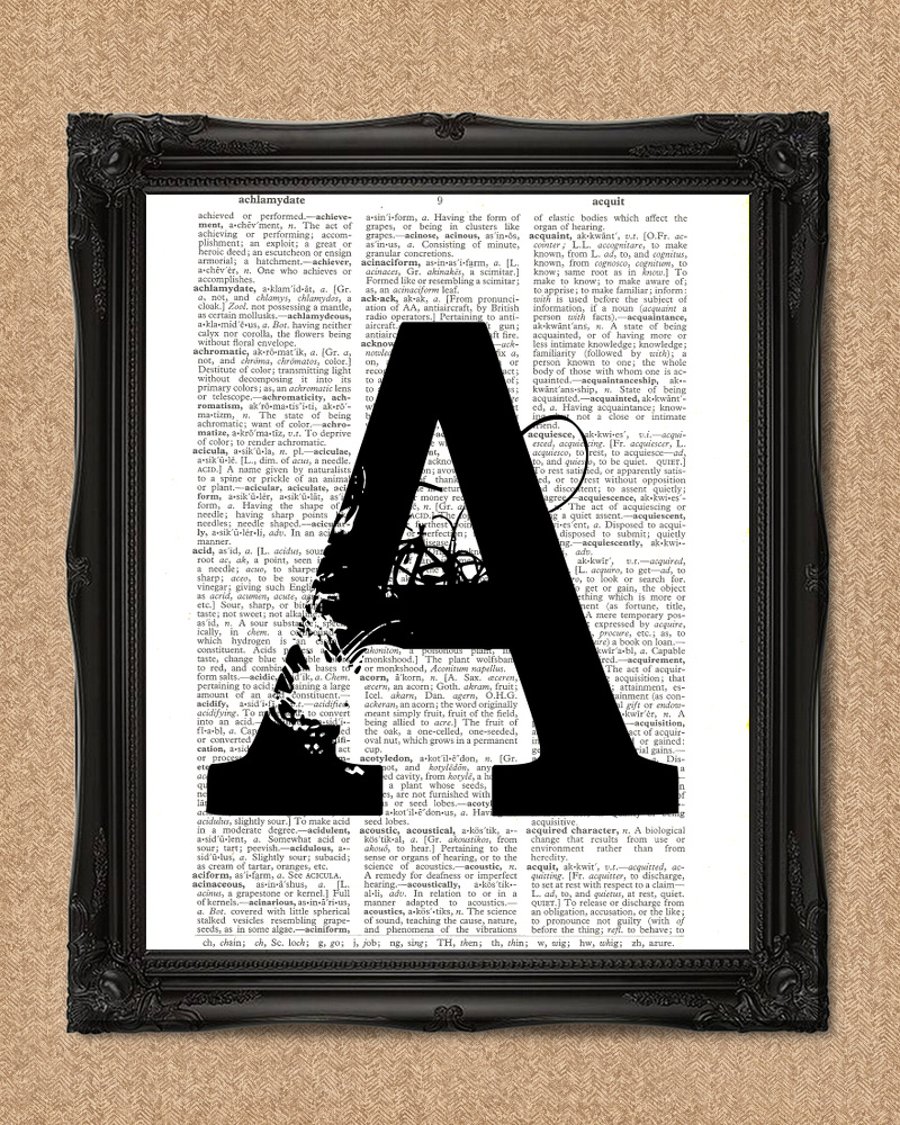 INITIAL DICTIONARY PRINT personalised monogram art A189D