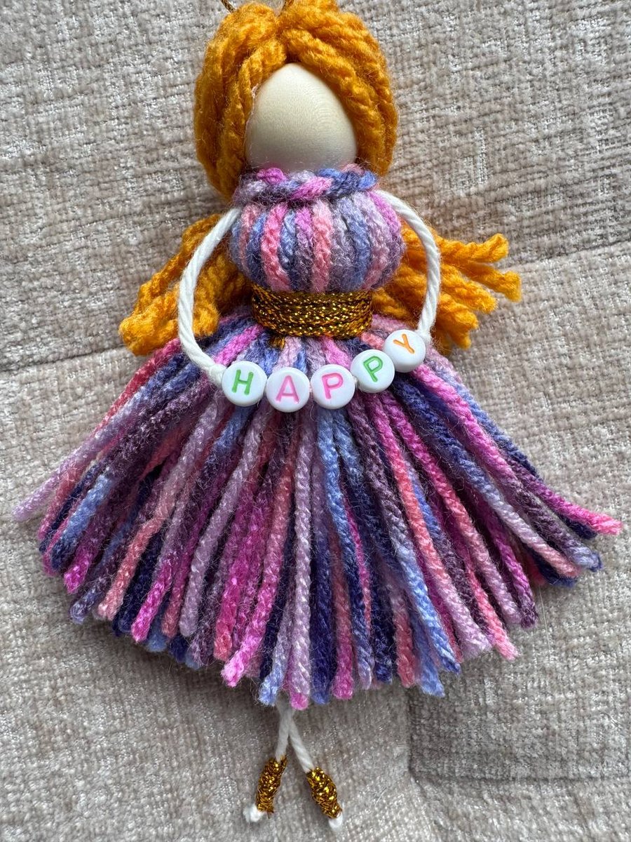 Custom Name 'HAPPY' Angel - Personalised Fluffy Keepsake - Phone & Bag Charm