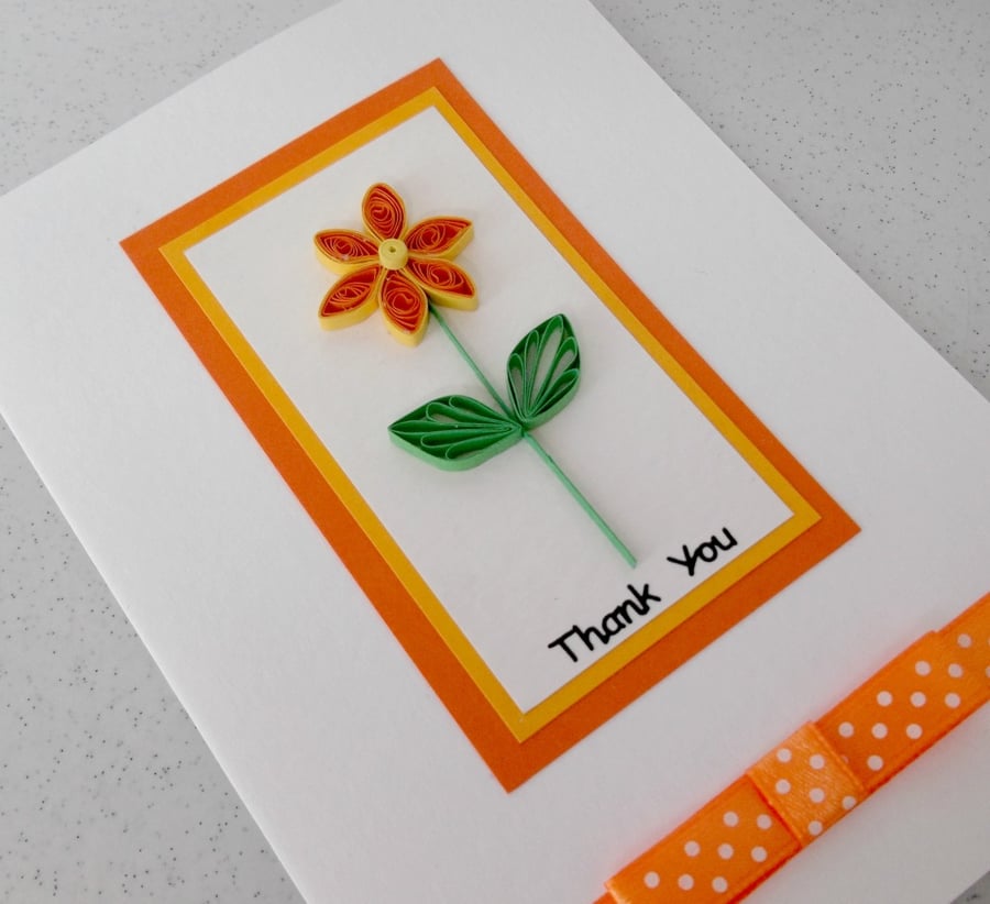 Thank you card, quilled daisy, handmade, quilling