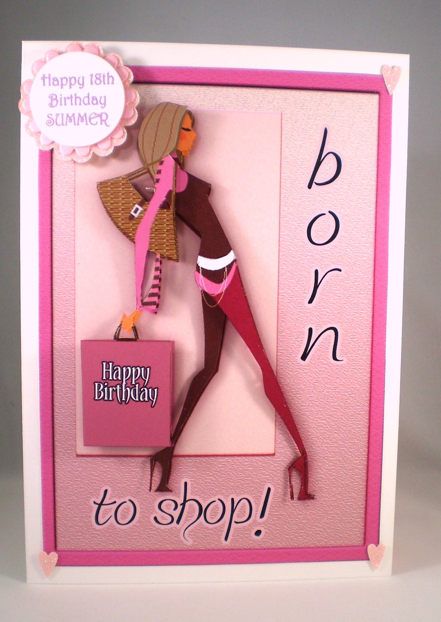  Teenager Girl Shopping Birthday Greetings Card, 3D,Personalise