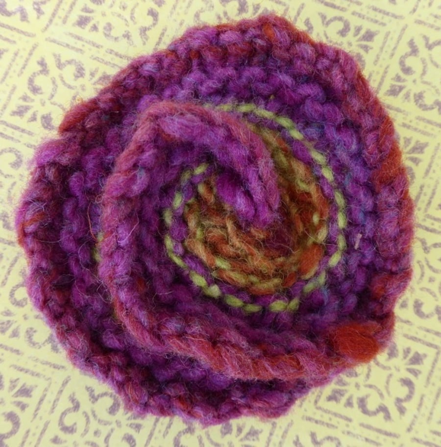 Handknit Swirl Flower Brooch