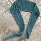 Hand knitted Sophie style scarf , neckerchief , skinny neck tie , duck egg blue