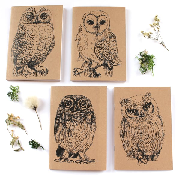 A6 Owl Pocket Notebook with Lined or Plain Pages