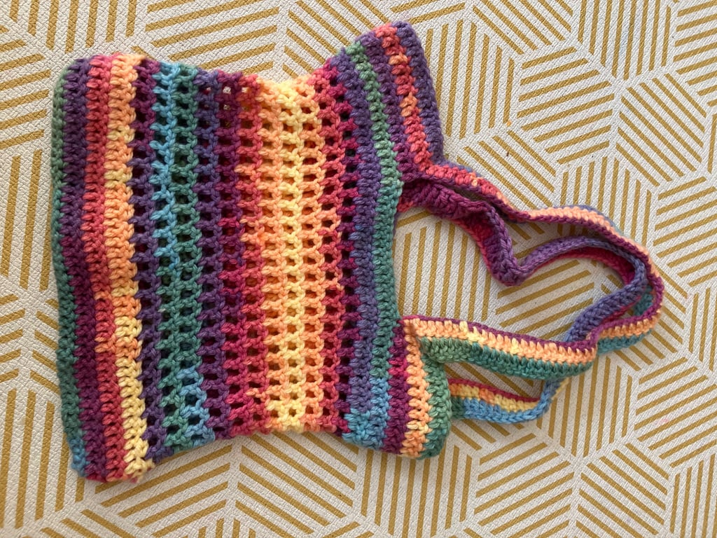 Bright rainbow handmade crochet bag 