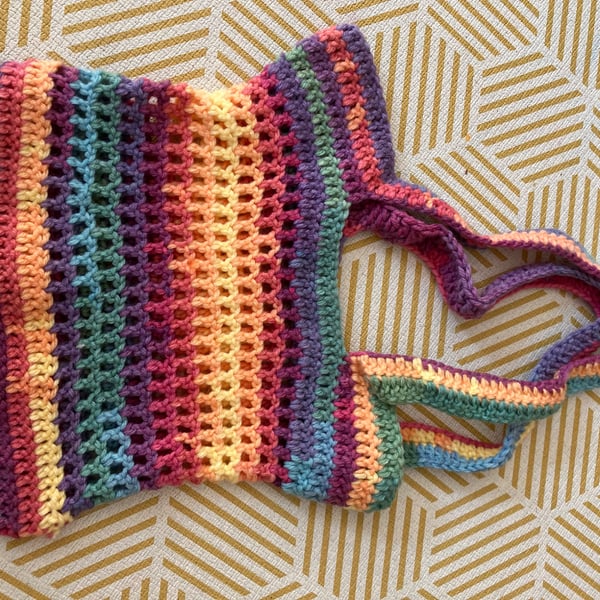 Bright rainbow handmade crochet bag 
