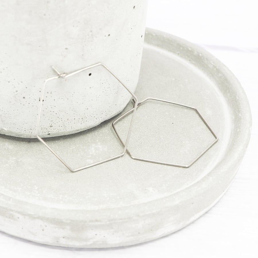 Titanium hexagon hoop earrings - Delicate handmade lightweight hoops - Boho 