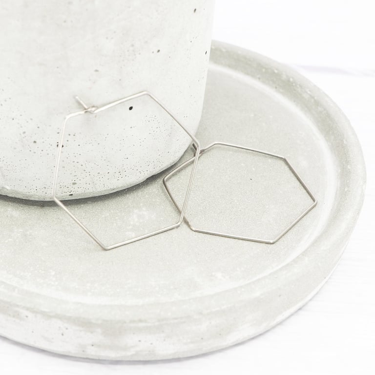 Titanium hexagon hoop earrings - Delicate handmade lightweight hoops - Boho 