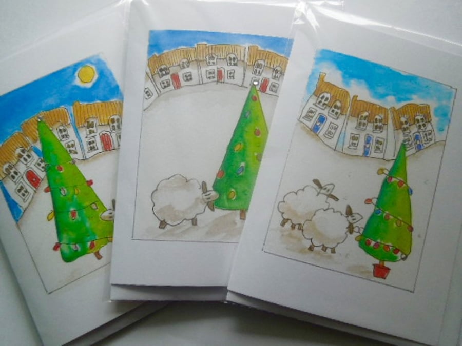 Handmade set of 3 Christmas cards with envelopes and greeting.
