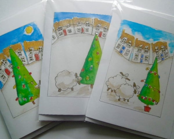 Handmade set of 3 Christmas cards with envelopes and greeting.