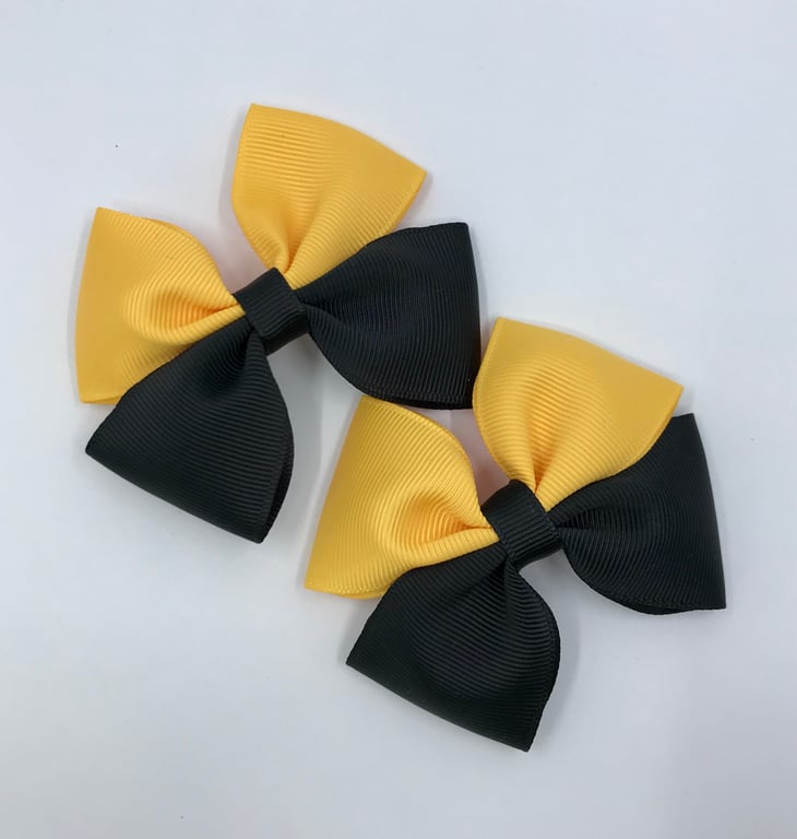Black and Yellow Gold Two Tone Double with Bows on Clips (pair)