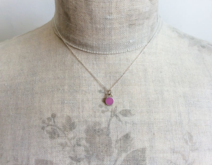 Raspberry Pink Colour Dot Pendant Necklace, Minimalist, Everyday Jewellery