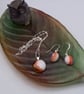 Coral and White Fused Glass Drop Hook Earrings and Pendant Set - Image 7