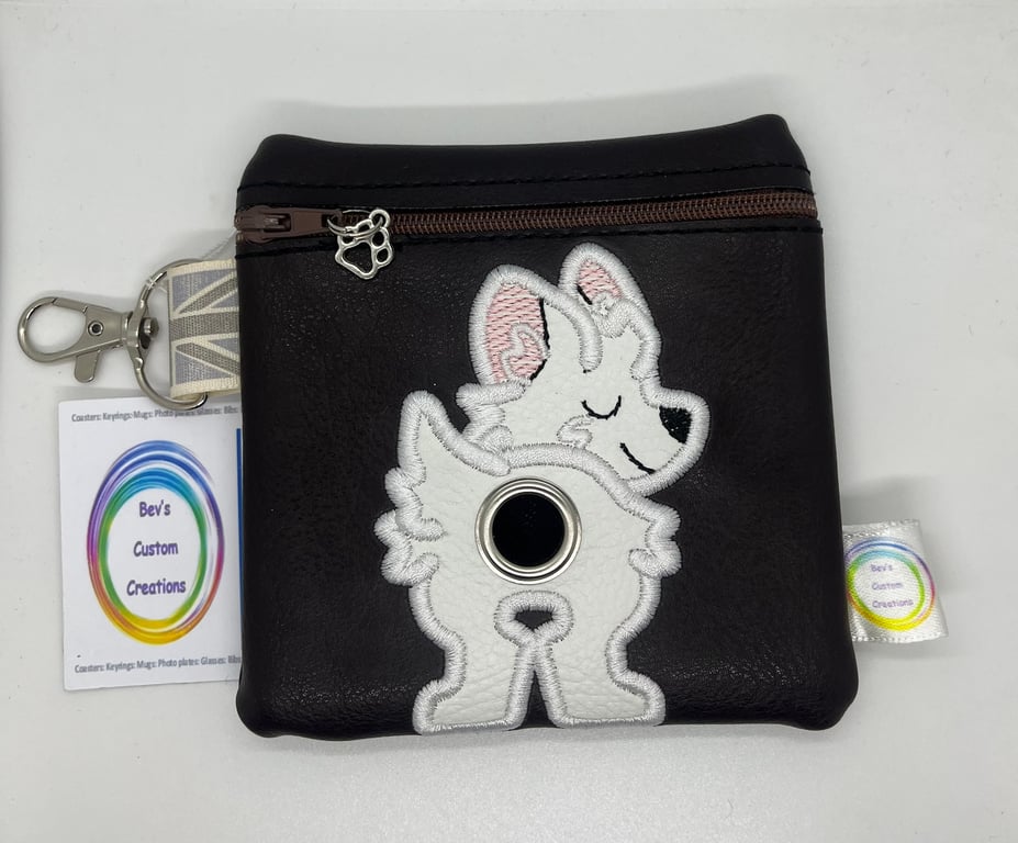 West Highland Terrier Embroidered Poo bag dispenser, brown