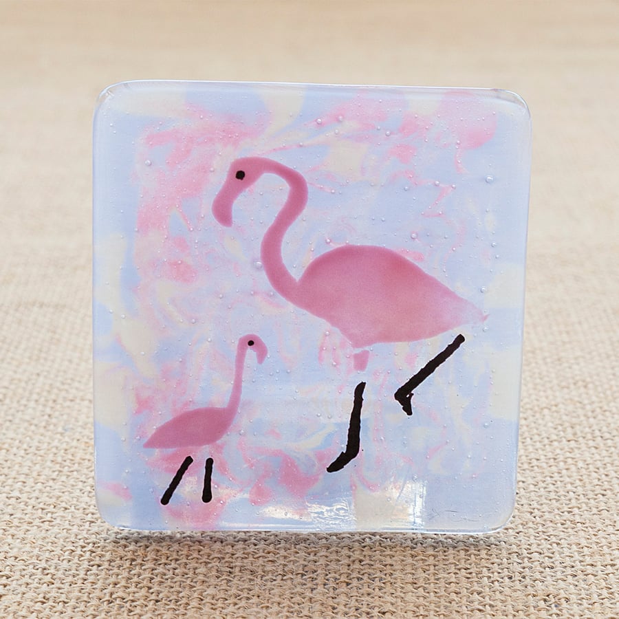 Fused Glass Flamingo Tea-Light Candle Holder