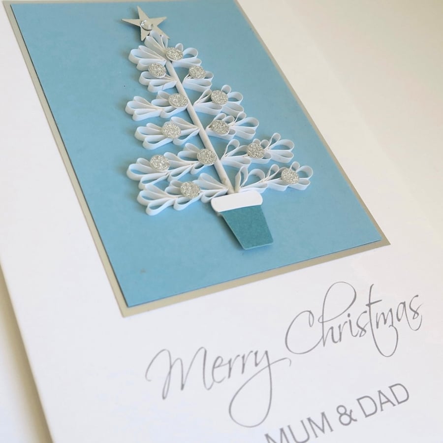 Personalised Christmas card handmade with quilling