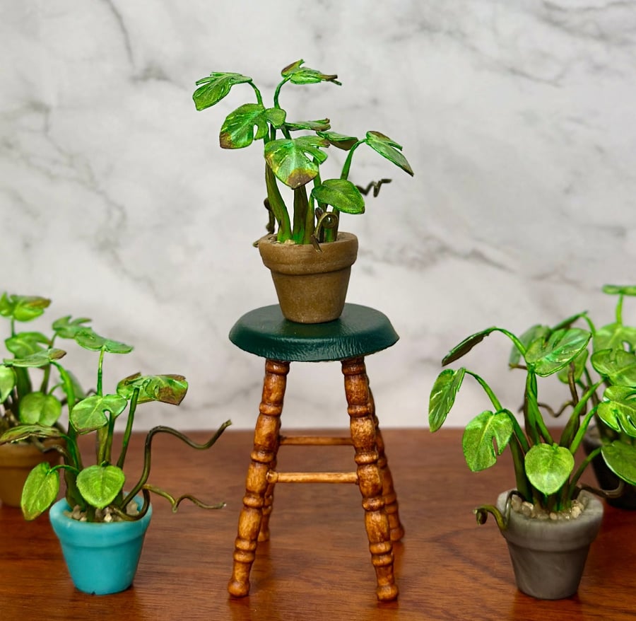Miniature Monstera Plant - Handmade, 1:12 Scale, Dollhouse plant