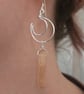 Silver Crescent Moon Charm Dangle Earrings with Champagne Aura Quartz Points - Image 3
