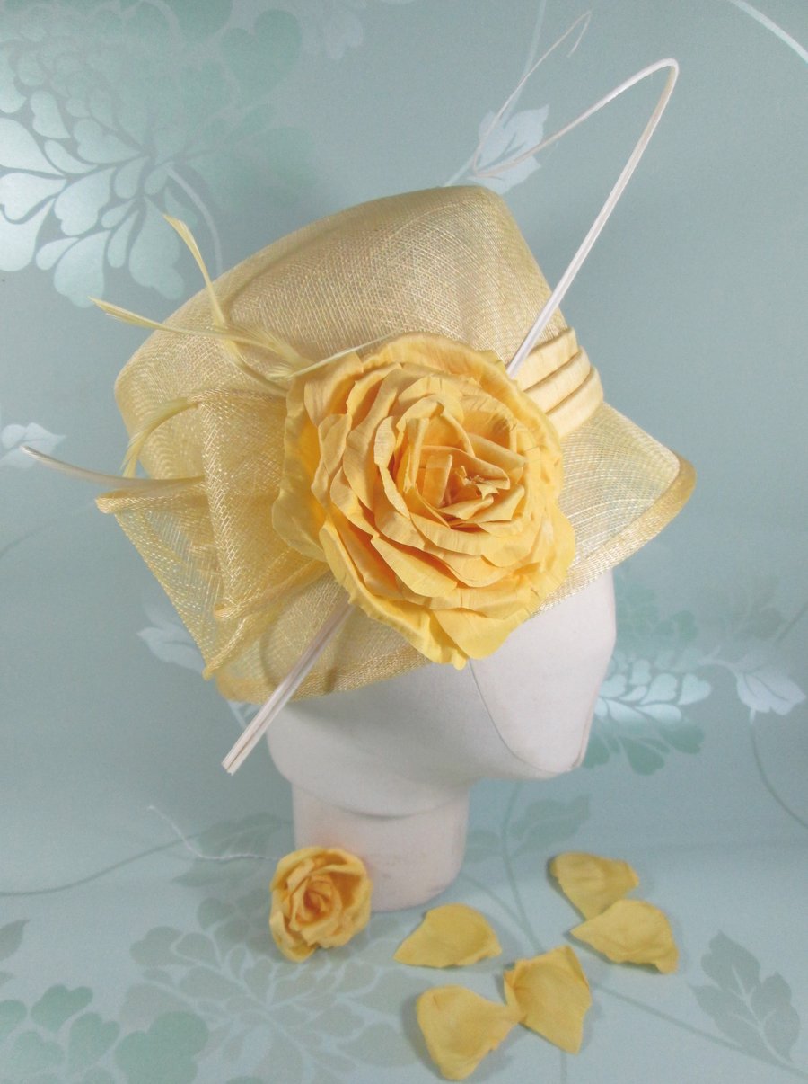 Yellow Wedding Hat - Womens Hat, Silk Flower, Occasion Hat