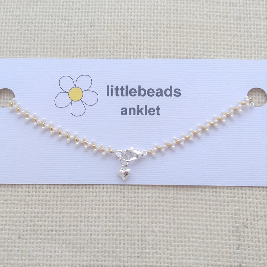 Pearl and Gold Seed Beaded Anklet