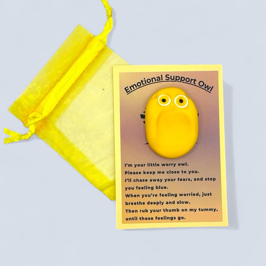 Yellow Worry Stone Owl - Emotional Support Owl Fidget Stone