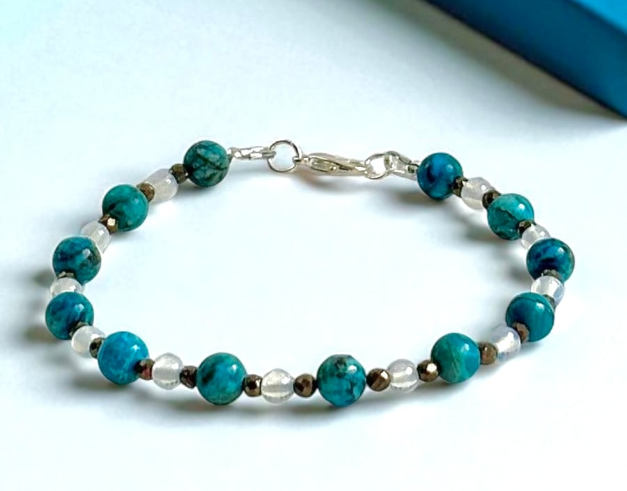 South African Turquoise, Opalite and Pyrite Bracelet