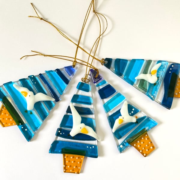 Fused glass seagull themes Christmas tree 